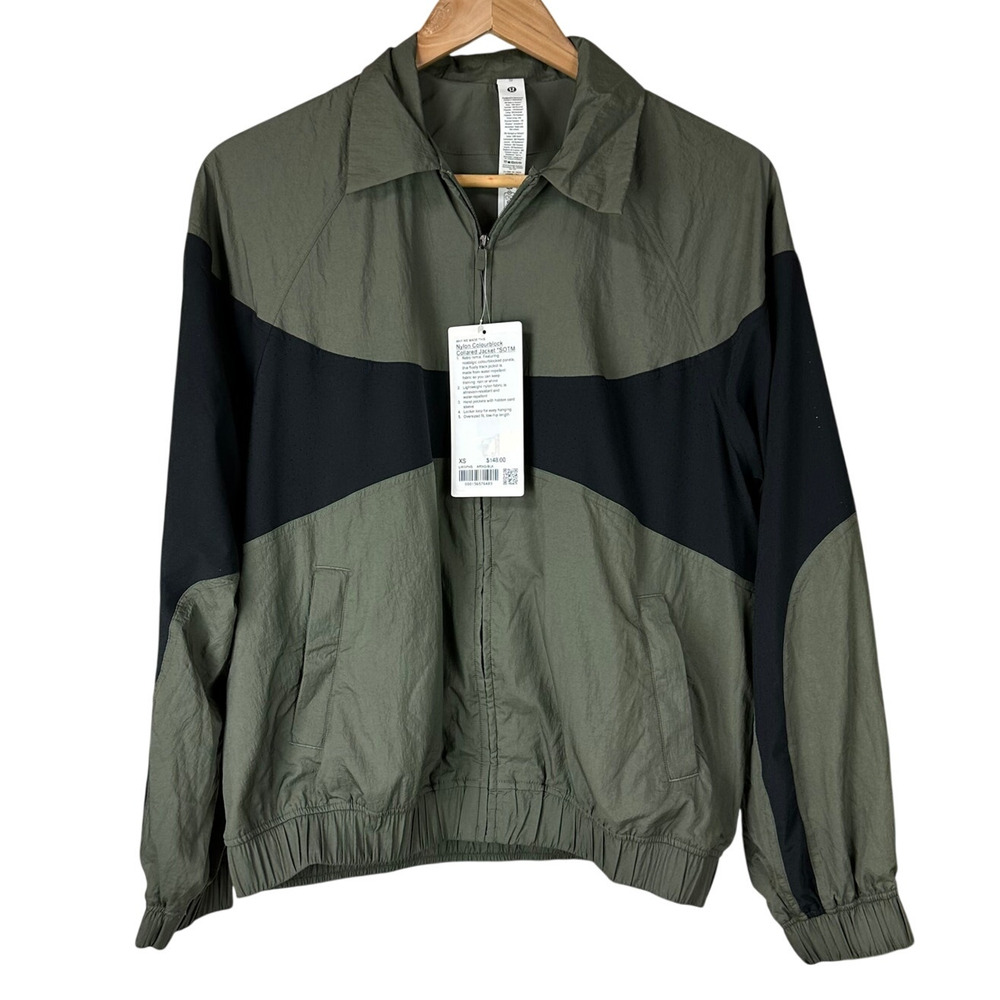 Lululemon Nylon Collared Jacket Retro Remix Set Army Green Black Women's L NWT